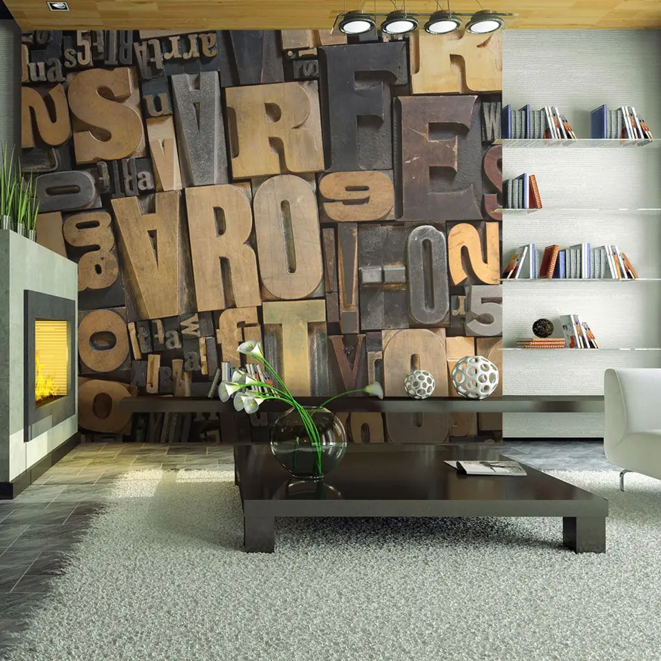 ⁨Wall mural - Letters made of wood (size 200x154)⁩ at Wasserman.eu