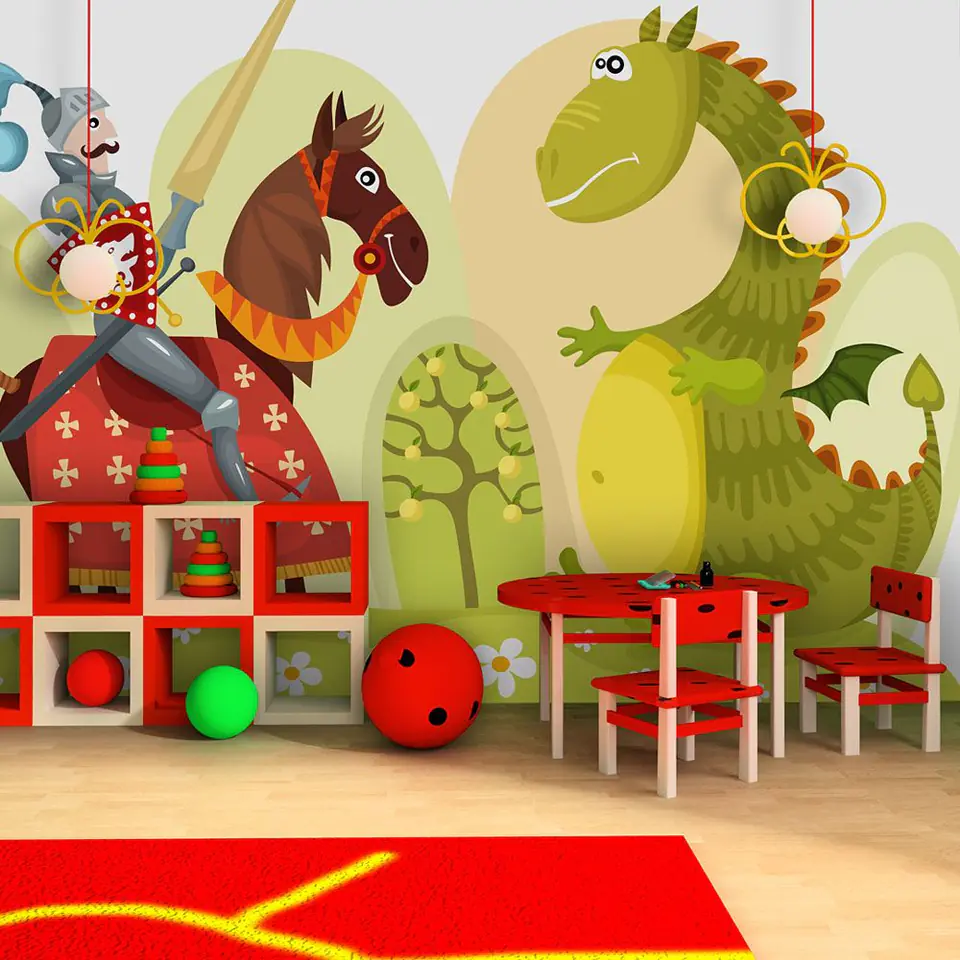 ⁨Wall mural - Dragon and knight (size 200x154)⁩ at Wasserman.eu