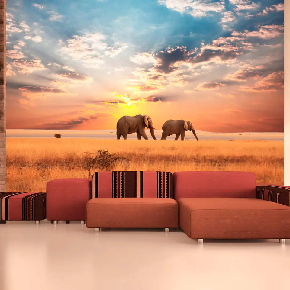 ⁨Wall mural - Elephants in the African savannah (size 200x154)⁩ at Wasserman.eu