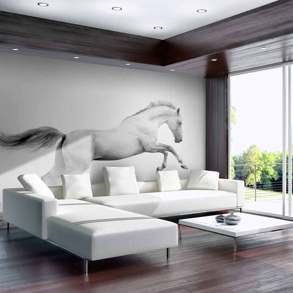 ⁨Wall mural - White gallop (size 200x154)⁩ at Wasserman.eu