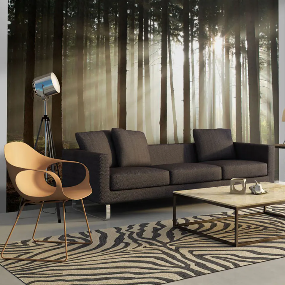 ⁨Wall mural - Coniferous forest - morning fog (size 200x154)⁩ at Wasserman.eu