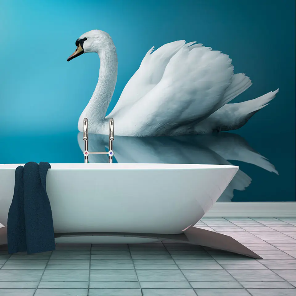 ⁨Wall mural - swan - reflection (size 200x154)⁩ at Wasserman.eu