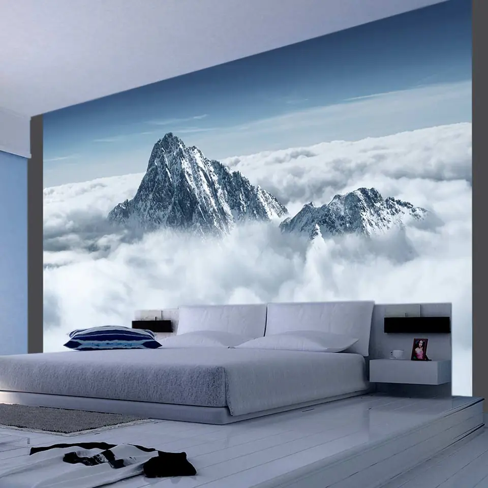 ⁨Wall mural - Mountain peak in the clouds (size 200x154)⁩ at Wasserman.eu