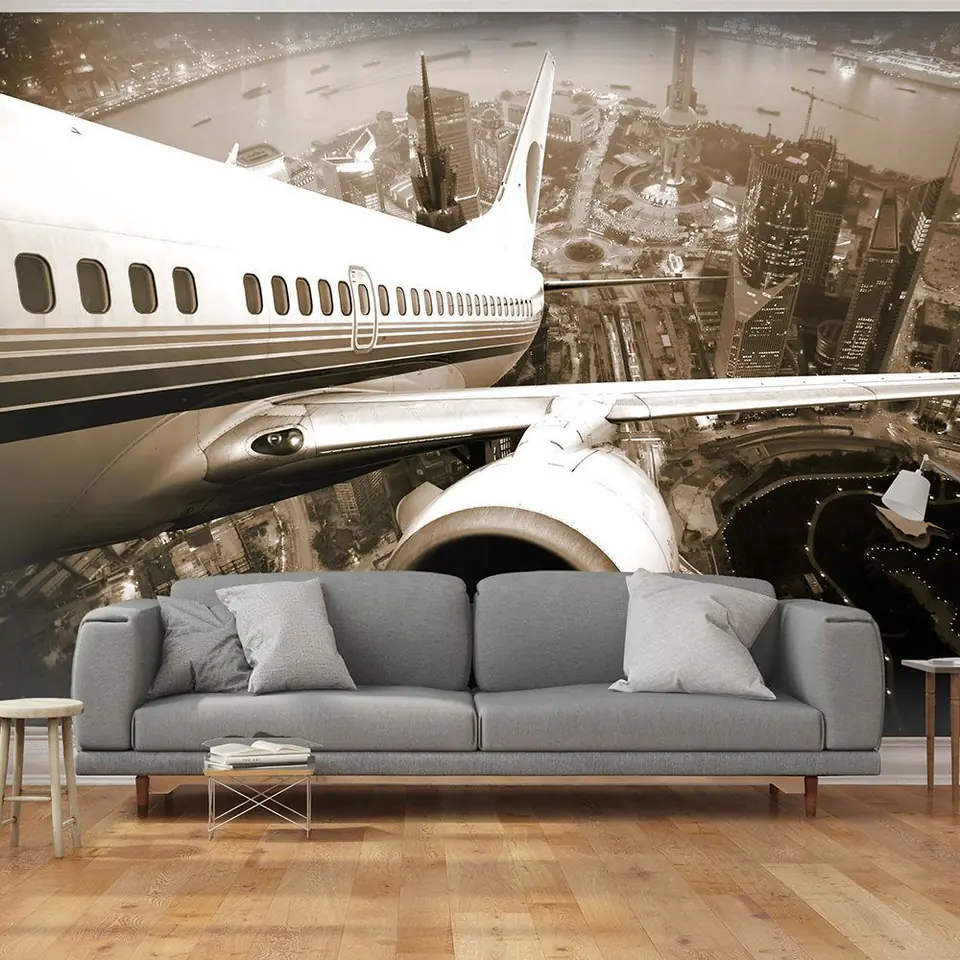 ⁨Wall mural - Airplane taking off into the air (size 200x154)⁩ at Wasserman.eu