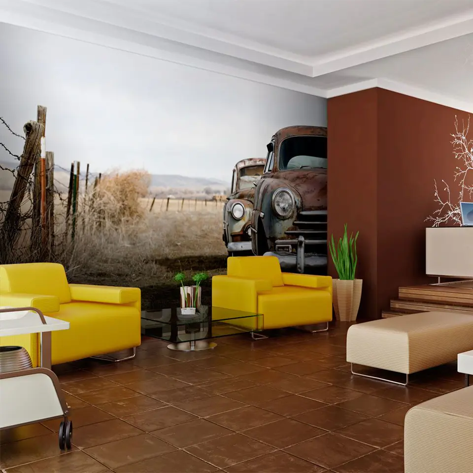 ⁨Wall mural - Two old American cars (size 200x154)⁩ at Wasserman.eu