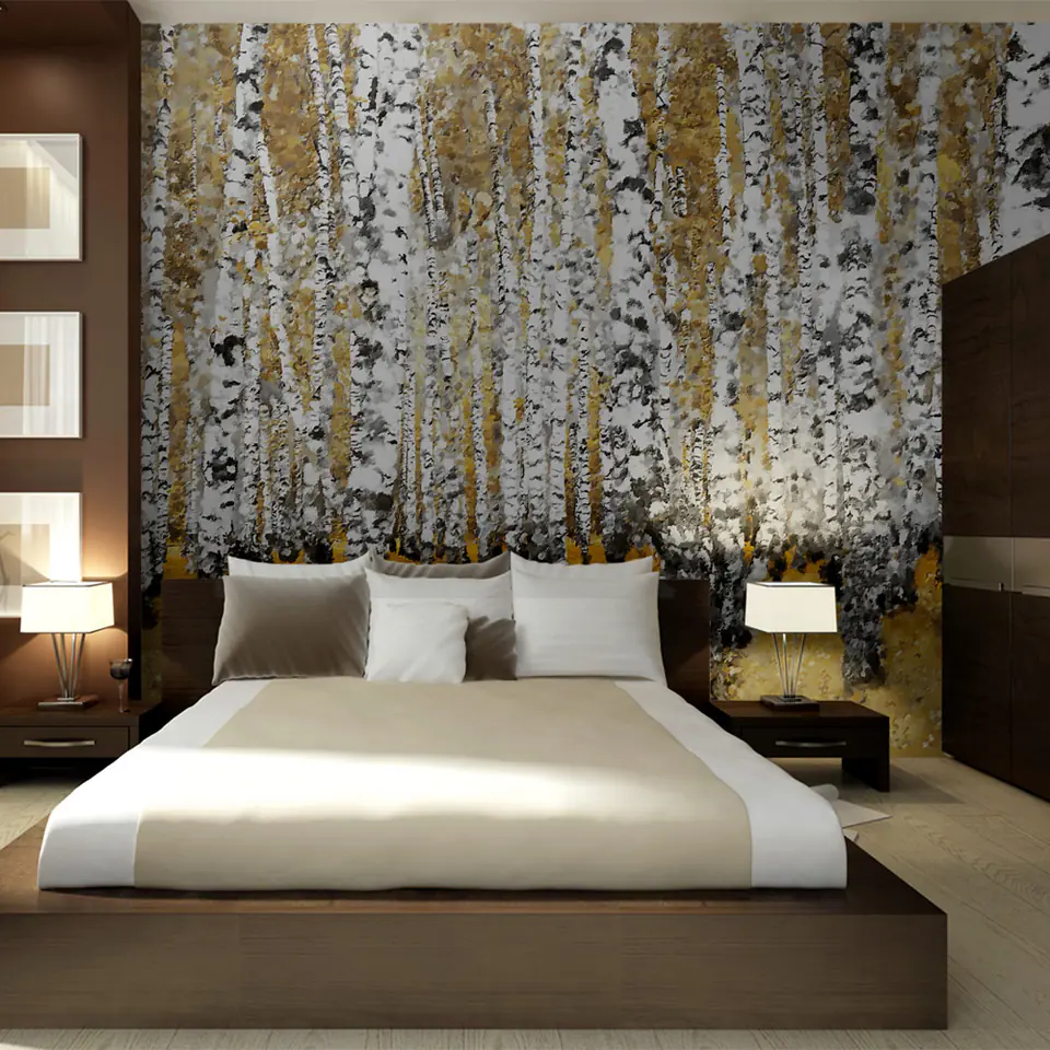 ⁨Wall mural - Autumn birch forest (size 200x154)⁩ at Wasserman.eu