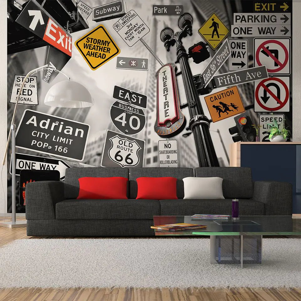 ⁨Wall mural - New York characters on a black and white background (size 350x270)⁩ at Wasserman.eu