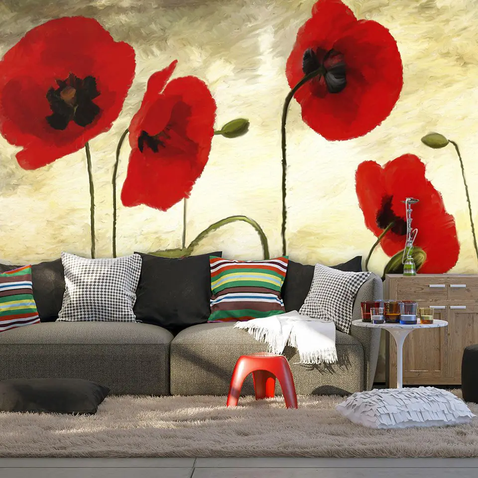 ⁨Wall mural - Golden field of poppies (size 200x154)⁩ at Wasserman.eu