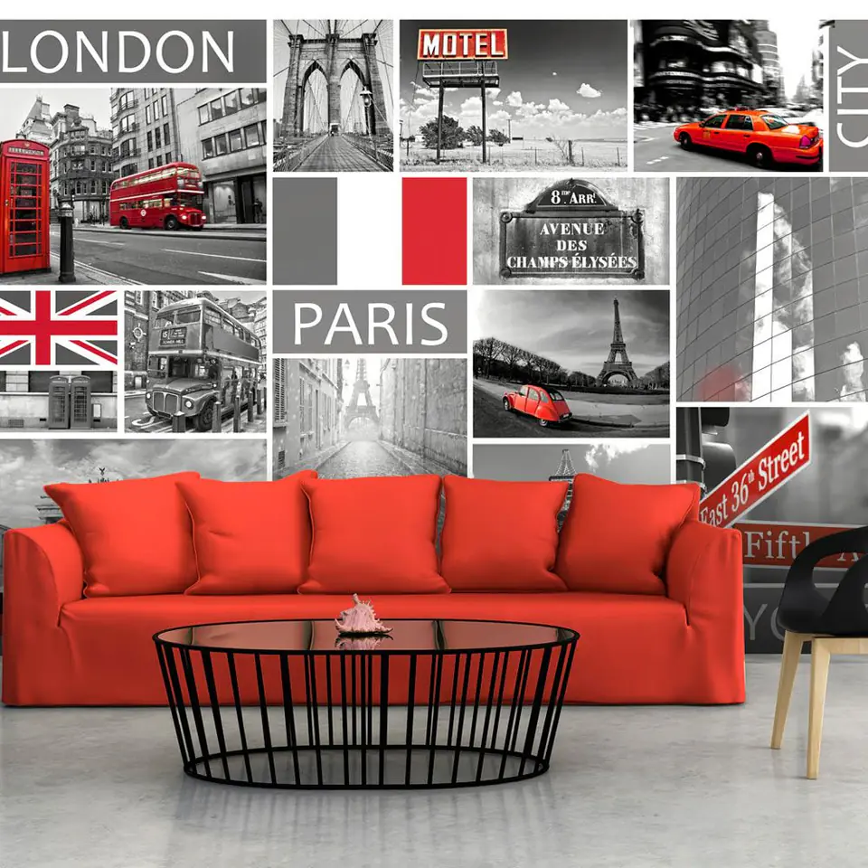⁨Fototapeta - London, Paris, Berlin, New York (rozmiar 200x140, wykończenie Premium)⁩ w sklepie Wasserman.eu