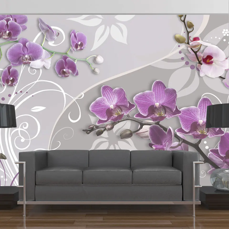 Wall mural - Flight of purple orchids (size 350x245) at Wasserman.eu