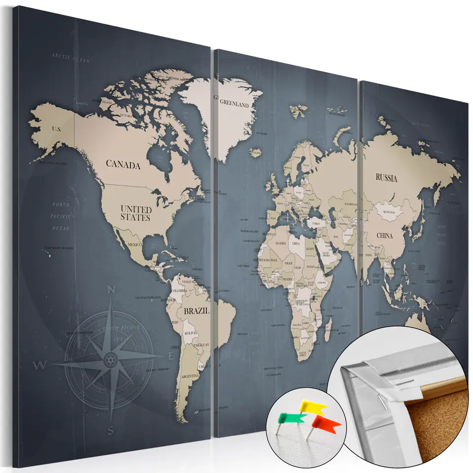 ⁨Painting on cork - Anthracite world [Cork map] (size 60x40)⁩ at Wasserman.eu