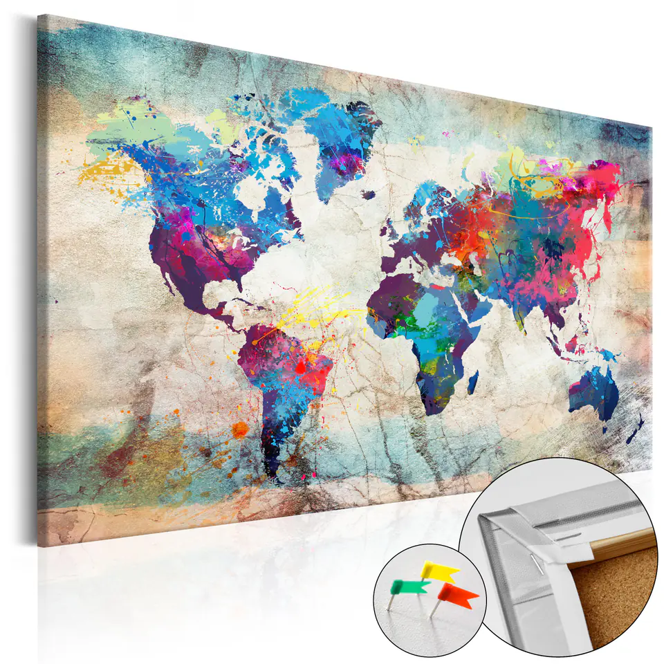 ⁨Picture on the cork - World map: Colorful madness [Cork map] (size 90x60)⁩ at Wasserman.eu
