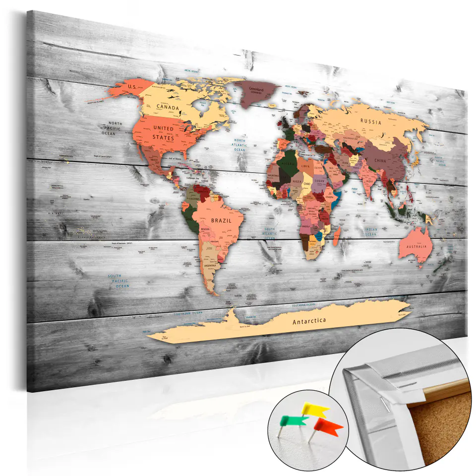 ⁨Picture on cork - Direction World [Cork map] (size 60x40)⁩ at Wasserman.eu