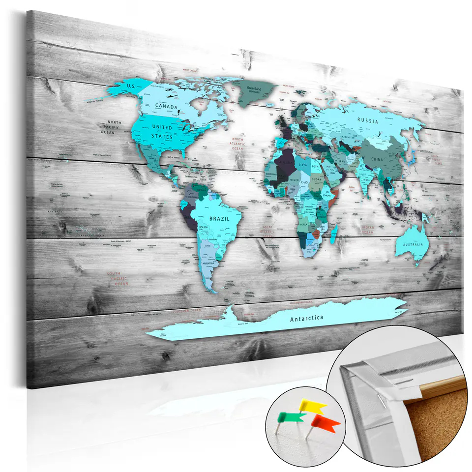 ⁨Painting on the cork - Blue continents [Cork map] (size 60x40)⁩ at Wasserman.eu