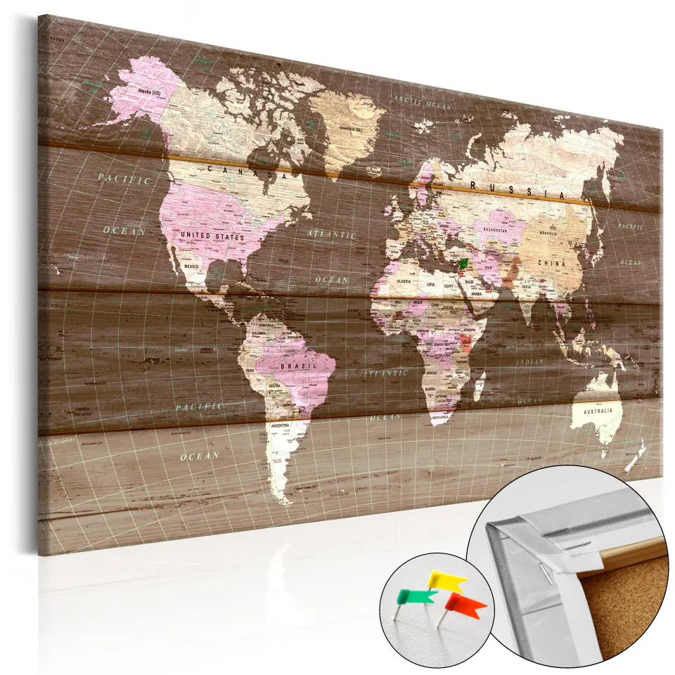 ⁨Painting on the cork - Wooden world [Cork map] (size 60x40)⁩ at Wasserman.eu
