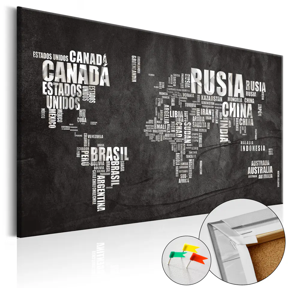 ⁨Painting on cork - Mundo Negro [Cork map] (size 60x40)⁩ at Wasserman.eu