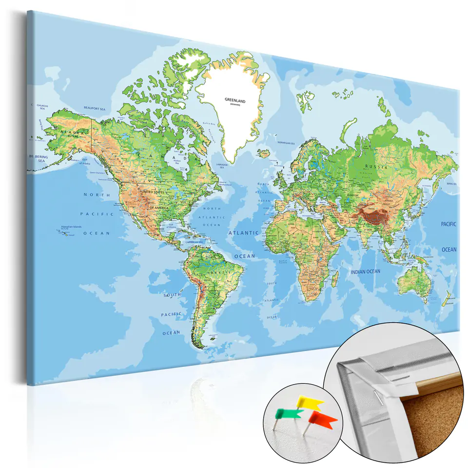 ⁨Obraz na korku - Geografia świata [Mapa korkowa] (rozmiar 120x80, wykończenie )⁩ w sklepie Wasserman.eu