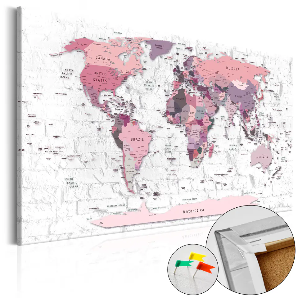 ⁨Obraz na korku - Różowe rubieże [Mapa korkowa] (rozmiar 120x80, wykończenie )⁩ w sklepie Wasserman.eu