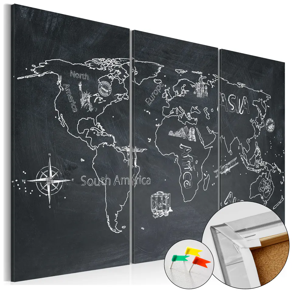 ⁨Painting on a cork - Travels educate (triptych) [Cork map] (size 60x40)⁩ at Wasserman.eu