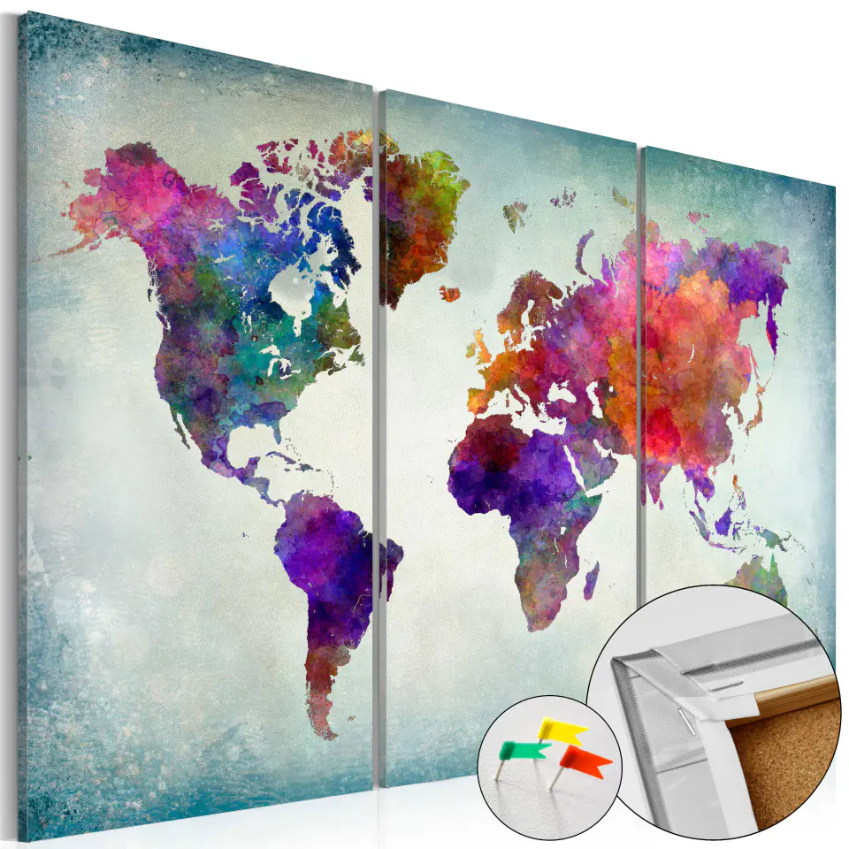 ⁨Picture on cork - World in colors [Cork map] (size 60x40)⁩ at Wasserman.eu