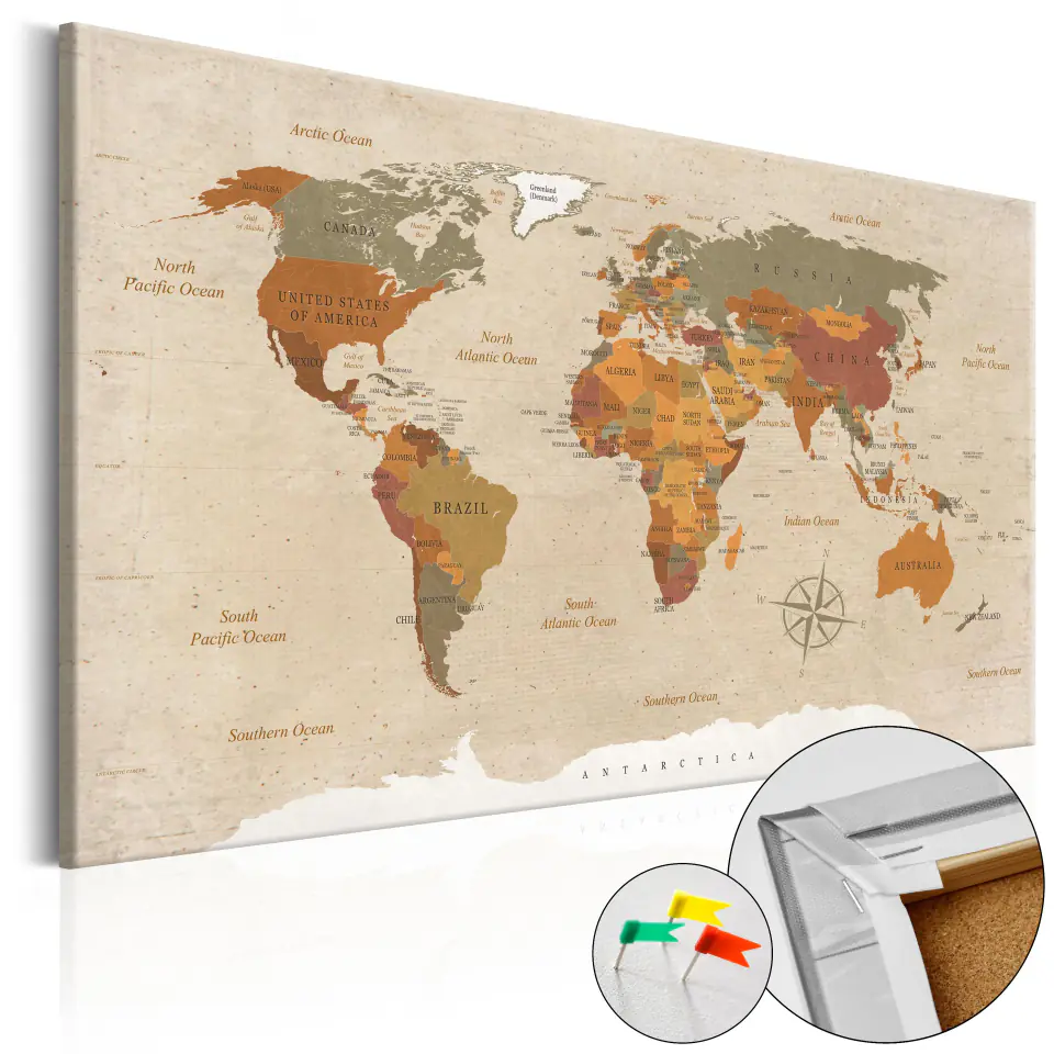⁨Picture on a cork - Beige chic [Cork map] (size 60x40)⁩ at Wasserman.eu