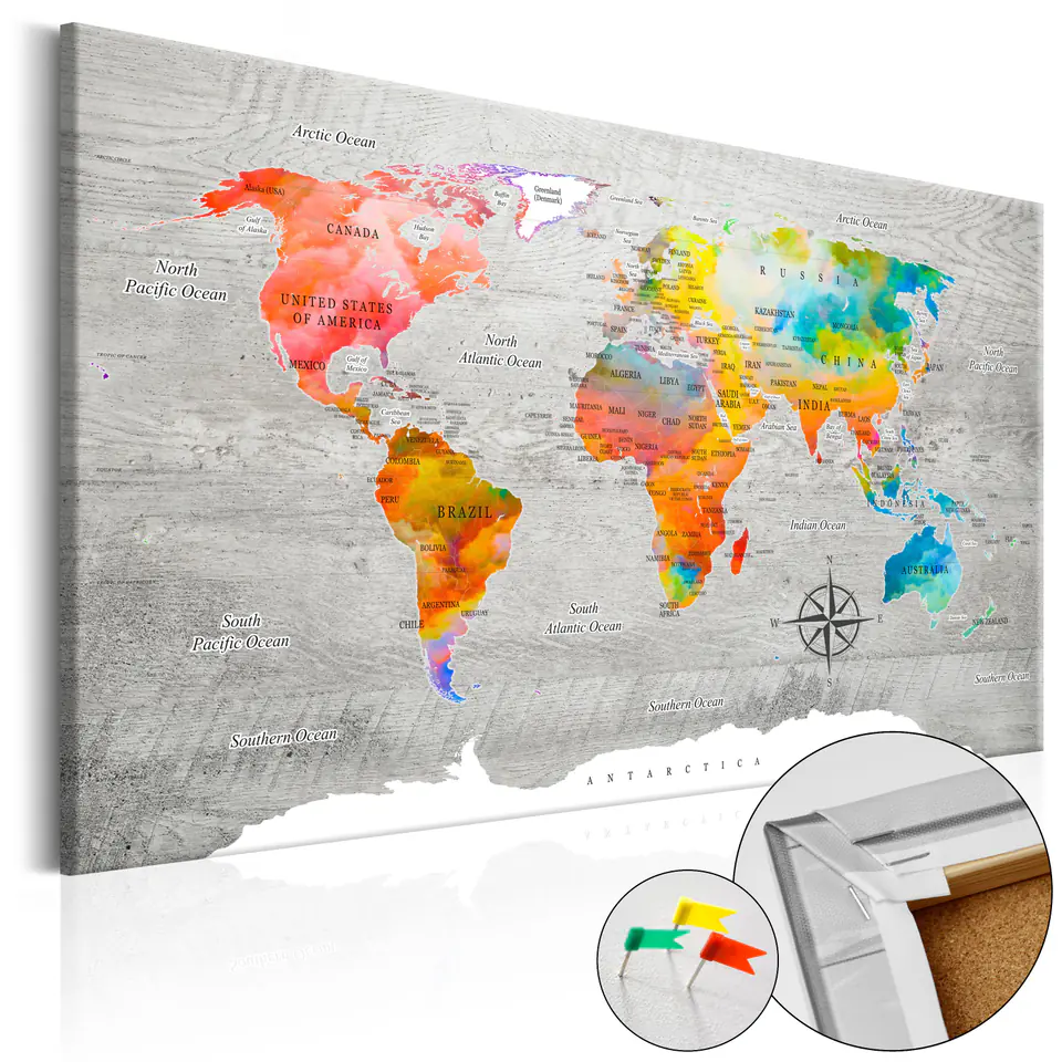⁨Picture on cork - Multicolored journeys [Cork map] (size 60x40)⁩ at Wasserman.eu