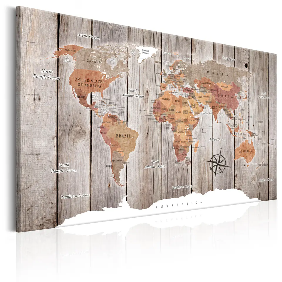 ⁨Picture - World Map: Wooden stories (size 90x60)⁩ at Wasserman.eu