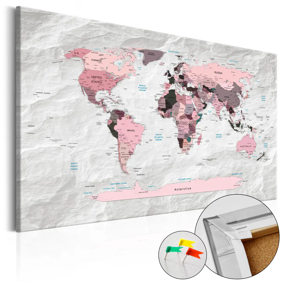 ⁨Picture on cork - Pink continents [Cork map] (size 60x40)⁩ at Wasserman.eu