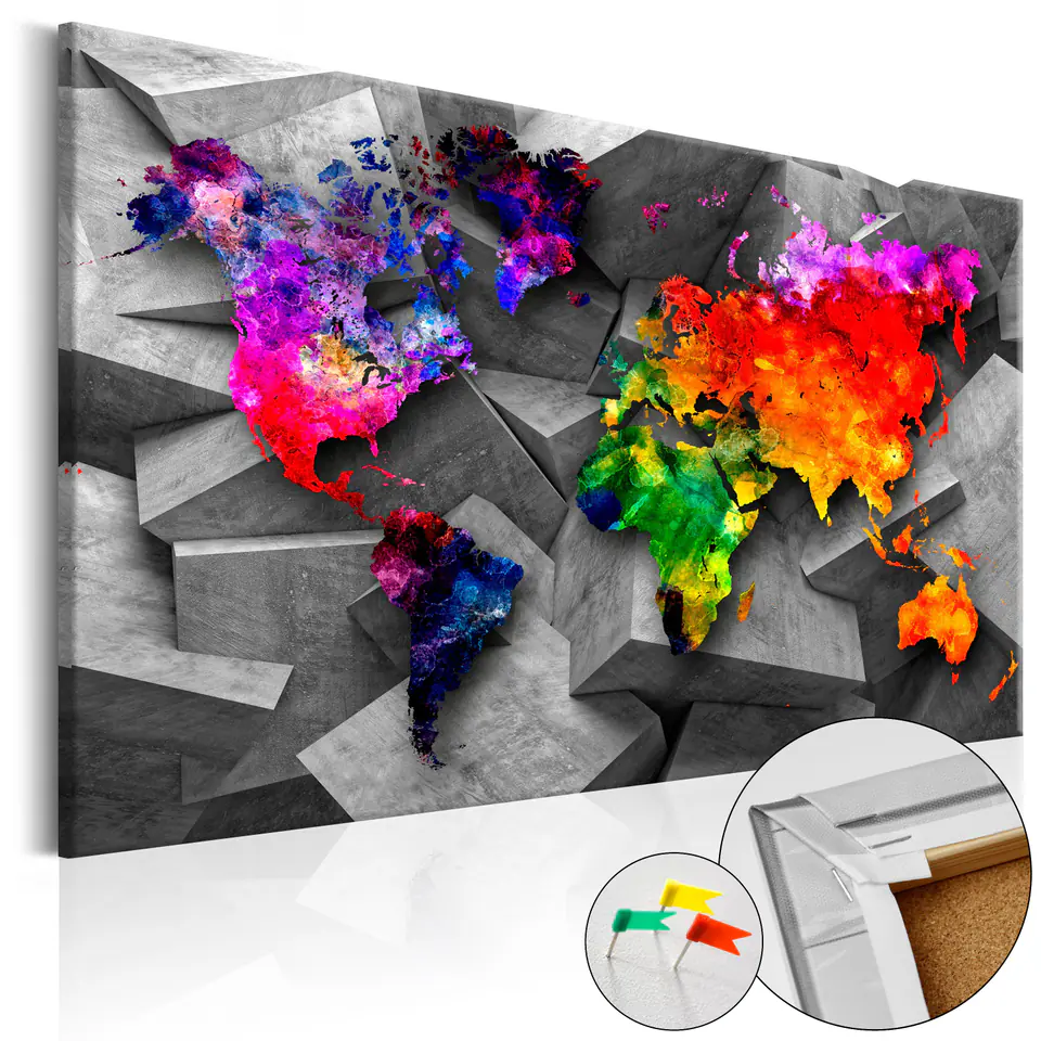 ⁨Picture on cork - Cubic world [Cork map] (size 90x60)⁩ at Wasserman.eu