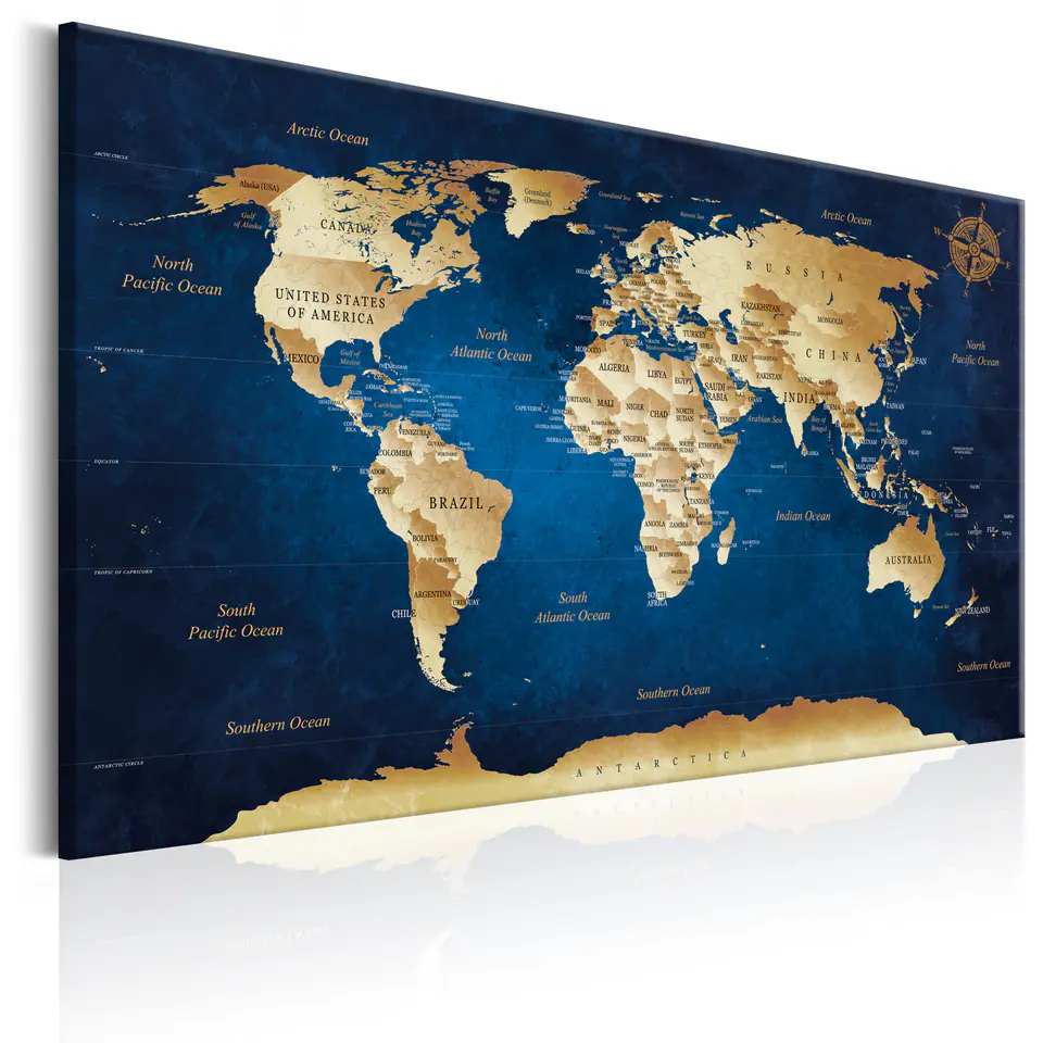 ⁨Obraz - Mapa świata: Granatowa głębia (rozmiar 30x20, wykończenie Premium Print)⁩ w sklepie Wasserman.eu