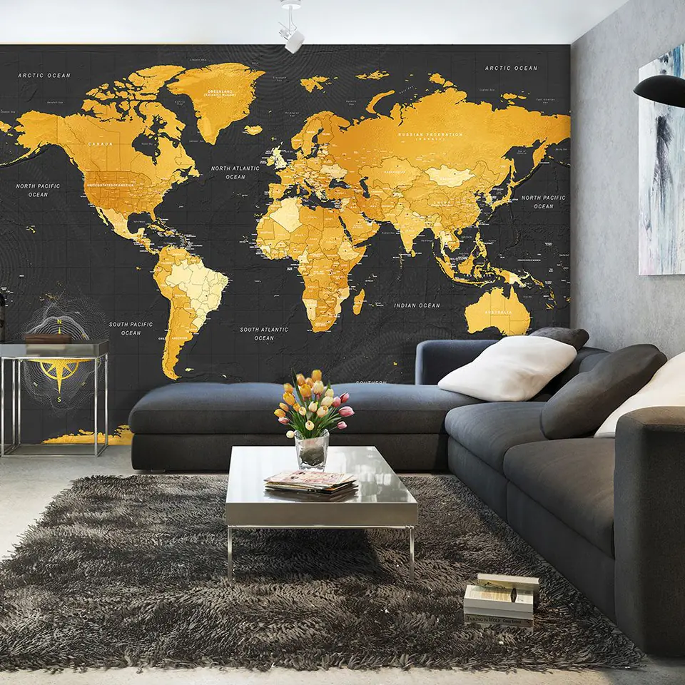 ⁨Fototapeta - Mapa: Złoty świat (rozmiar 200x140, wykończenie Premium)⁩ w sklepie Wasserman.eu