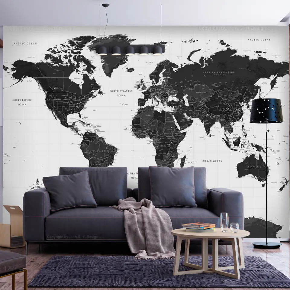 ⁨Fototapeta - Czarno-biała mapa (rozmiar 400x280, wykończenie Standard)⁩ w sklepie Wasserman.eu