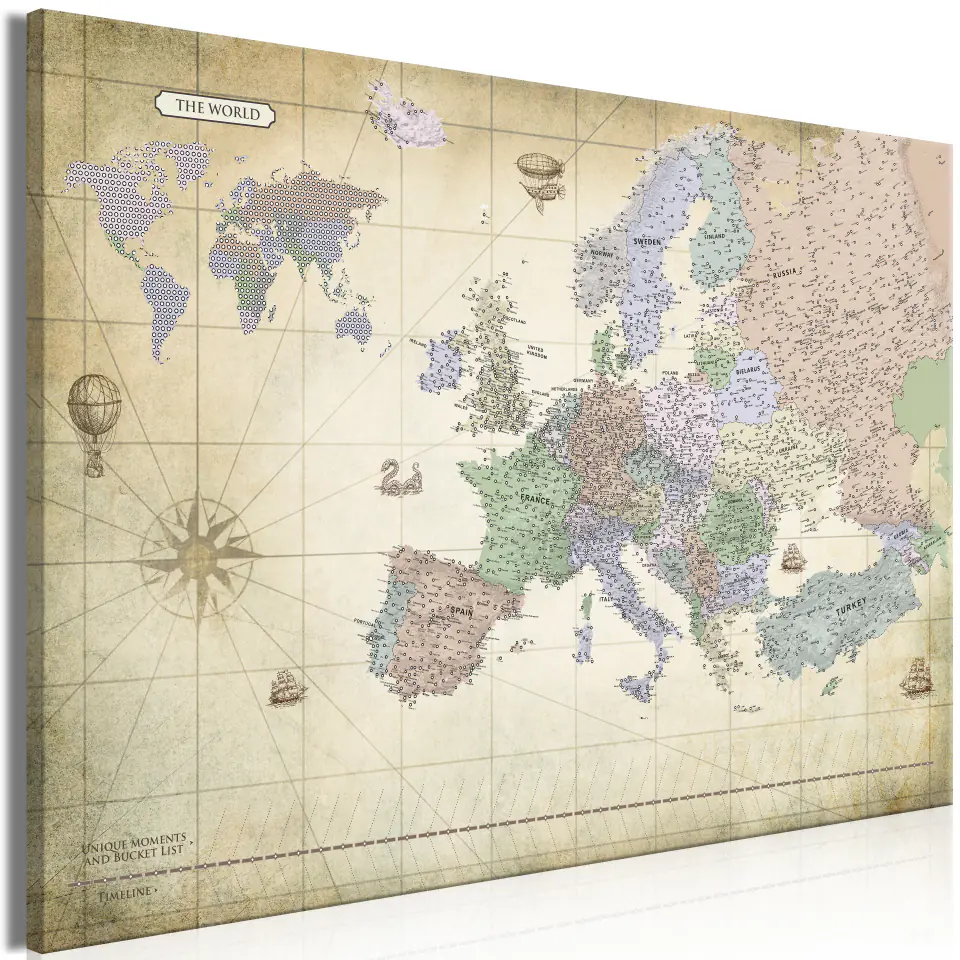 ⁨Obraz - Mapa Europy (1-częściowy) szeroki (rozmiar 60x40, wykończenie Standard)⁩ w sklepie Wasserman.eu