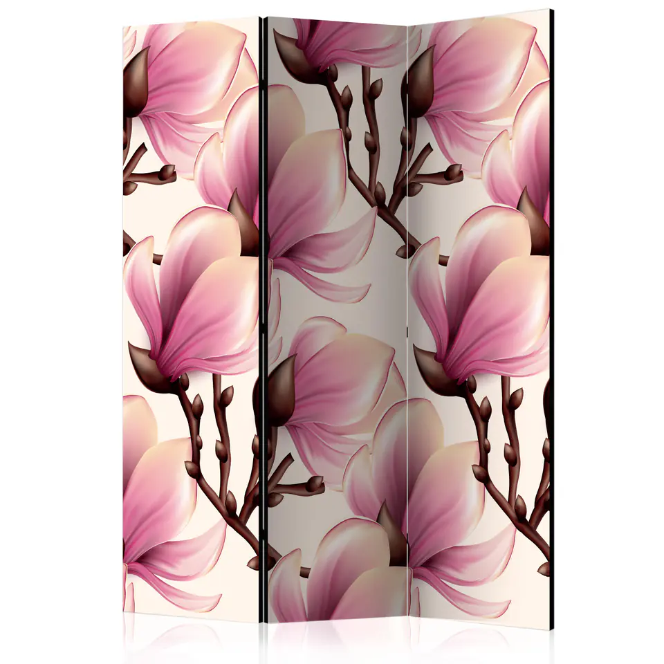 ⁨3-piece screen - Flowering magnolias [Room Dividers] (size 135x172)⁩ at Wasserman.eu
