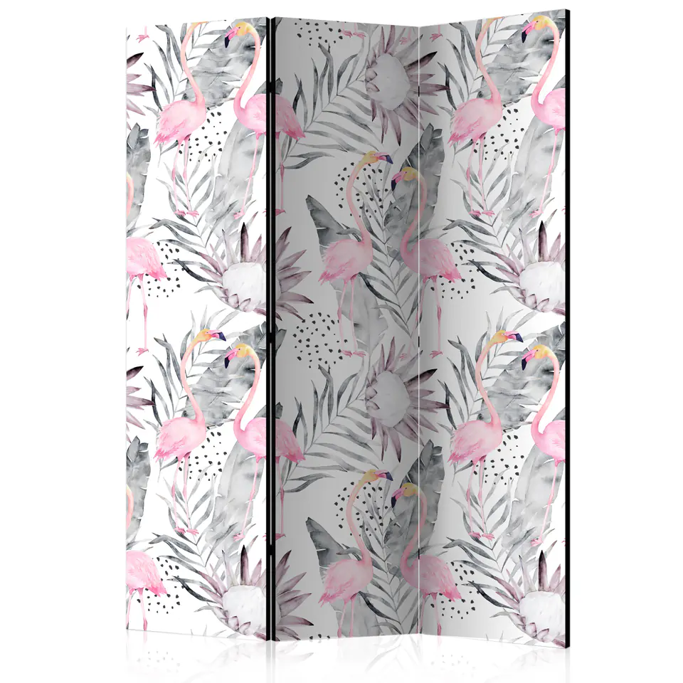 ⁨3-piece screen - Flamingos and twigs [Room Dividers] (size 135x172)⁩ at Wasserman.eu