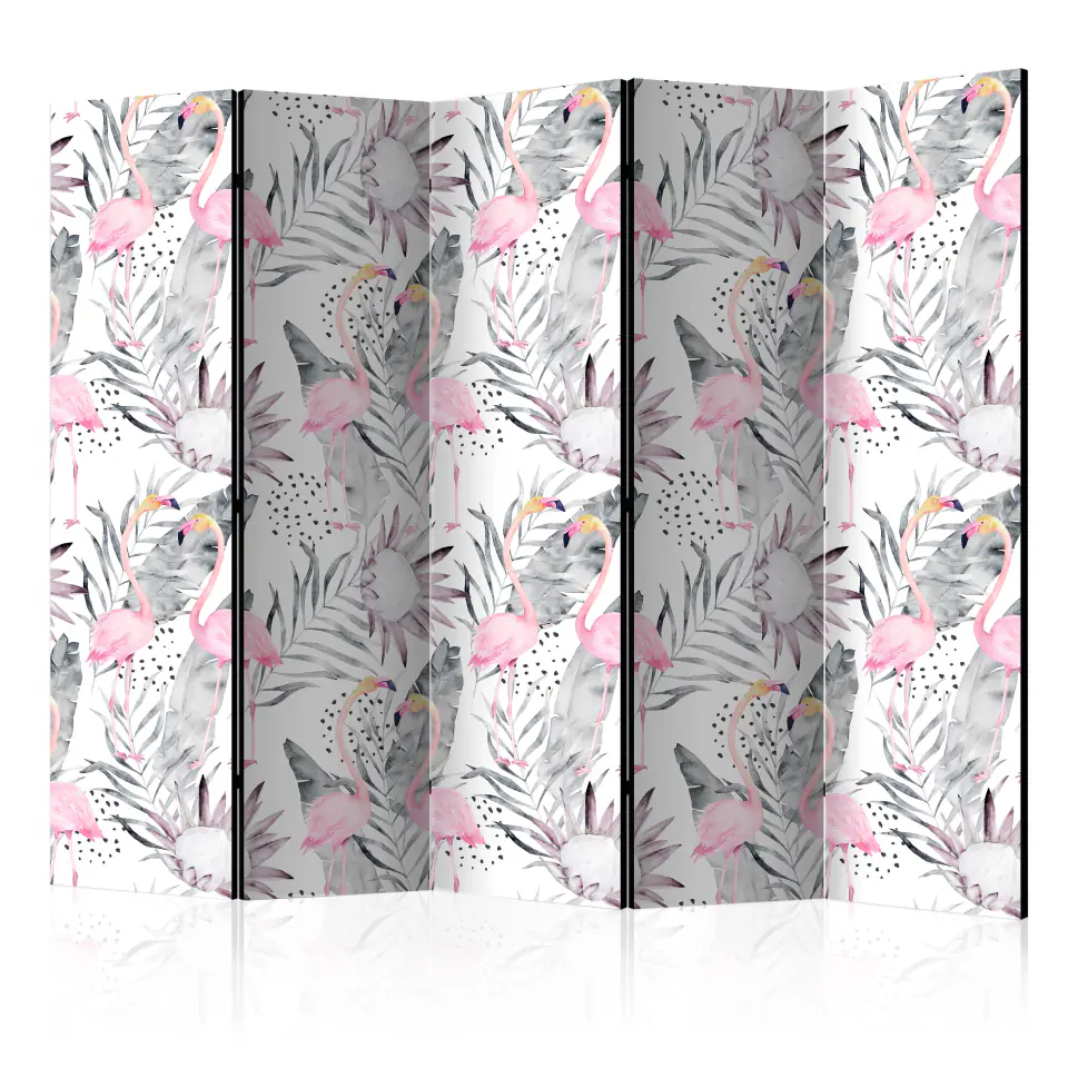 ⁨5-piece screen - Flamingos and Twigs II [Room Dividers] (size 225x172)⁩ at Wasserman.eu