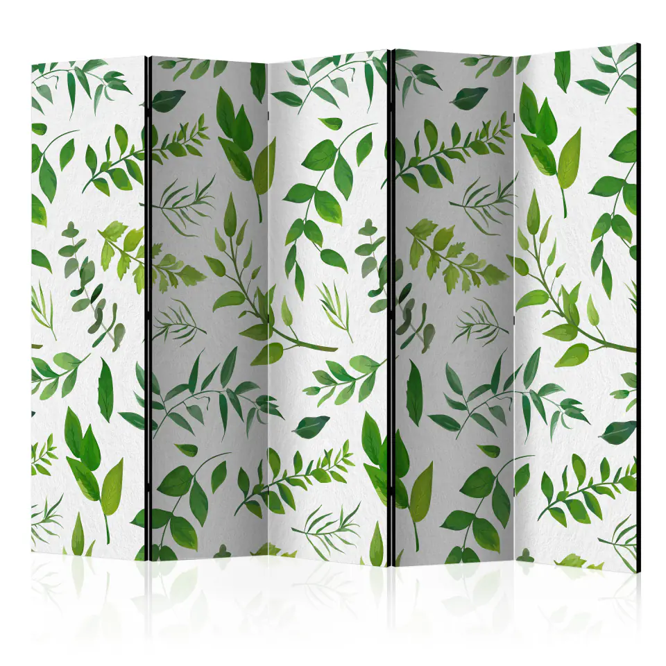 ⁨Screen 5-piece - Green twigs II [Room Dividers] (size 225x172)⁩ at Wasserman.eu