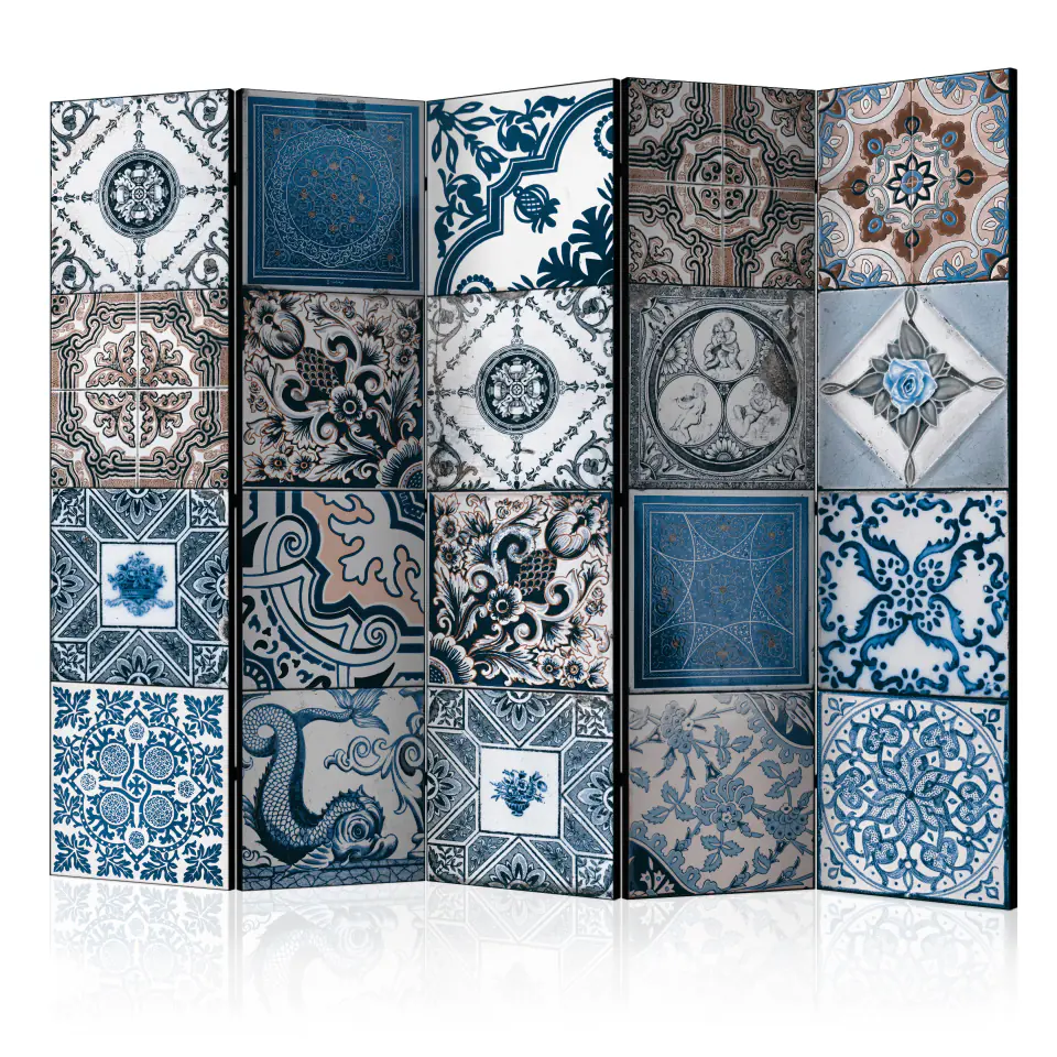 ⁨5-piece screen - Blue Arabesque II [Room Dividers] (size 225x172)⁩ at Wasserman.eu