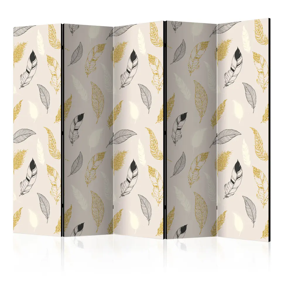 ⁨5-piece screen - Golden feathers II [Room Dividers] (size 225x172)⁩ at Wasserman.eu