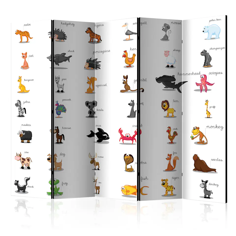 ⁨5-piece screen - Learning by playing (animals) II [Room Dividers] (size 225x172)⁩ at Wasserman.eu