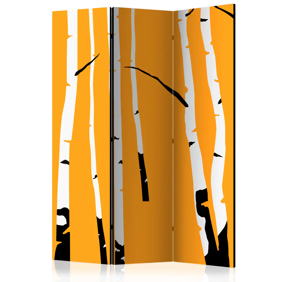 ⁨Parawan - Birches on the orange background [Room Dividers] (rozmiar 135x172, wykończenie Akustyczny)⁩ w sklepie Wasserman.eu