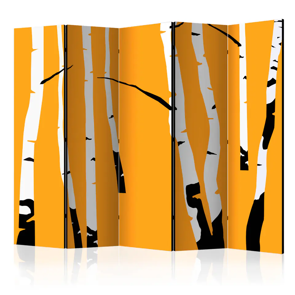 ⁨Parawan - Birches on the orange background II [Room Dividers] (rozmiar 225x172, wykończenie Akustyczny)⁩ w sklepie Wasserman.eu