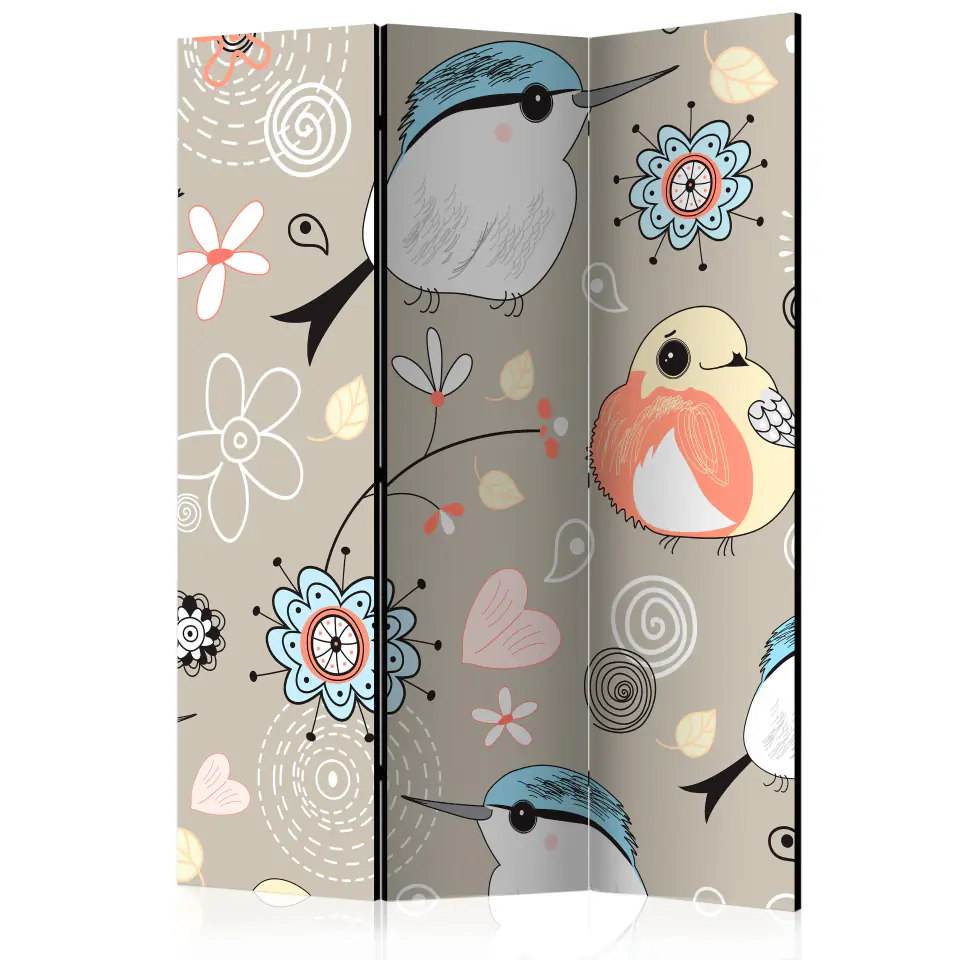 ⁨3-piece screen - Pattern with birds [Room Dividers] (size 135x172)⁩ at Wasserman.eu