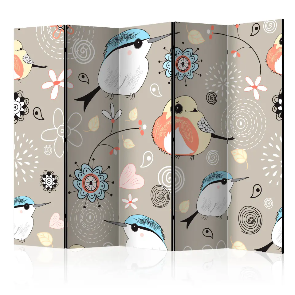 ⁨5-piece screen - Pattern with birds II [Room Dividers] (size 225x172)⁩ at Wasserman.eu