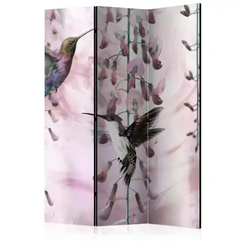 ⁨3-piece screen - Flying hummingbirds (pink) [Room Dividers] (size 135x172)⁩ at Wasserman.eu