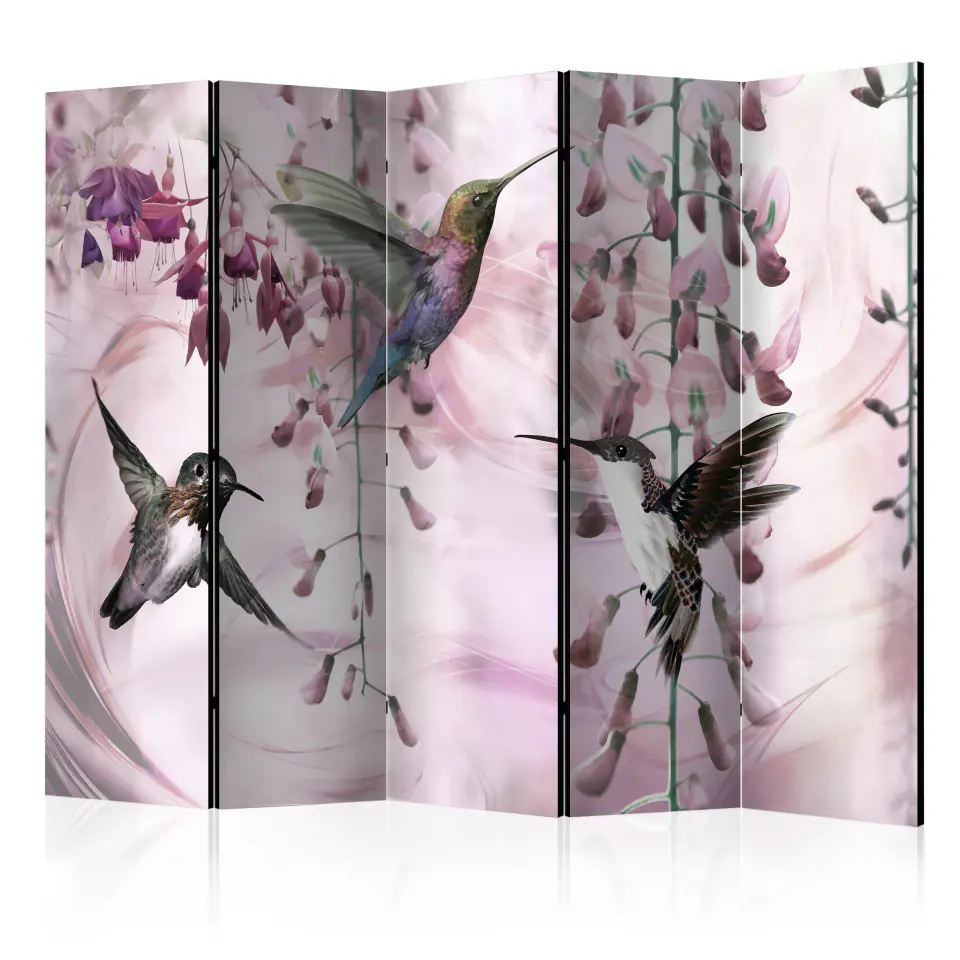 ⁨5-piece screen - Flying hummingbirds (pink) II [Room Dividers] (size 225x172)⁩ at Wasserman.eu