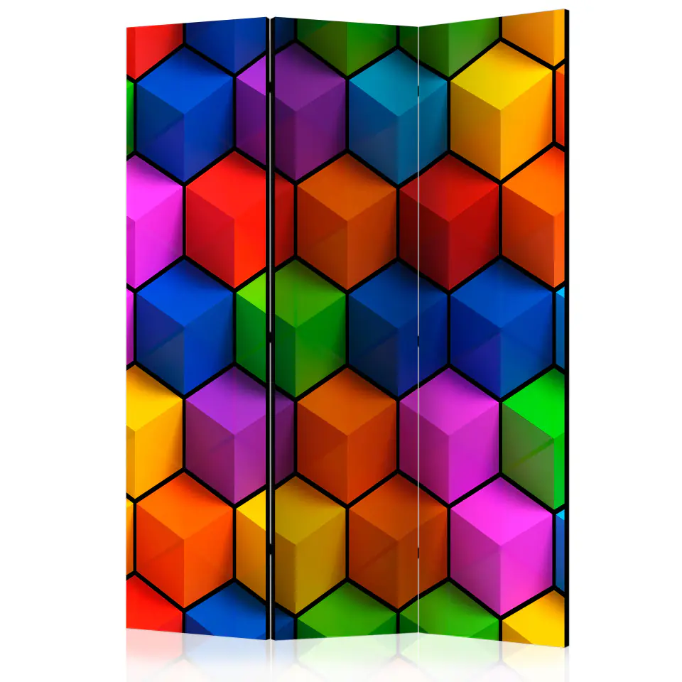 ⁨Parawan - Kolorowe pola geometryczne [Room Dividers] (rozmiar 135x172, wykończenie Dwustronny)⁩ w sklepie Wasserman.eu