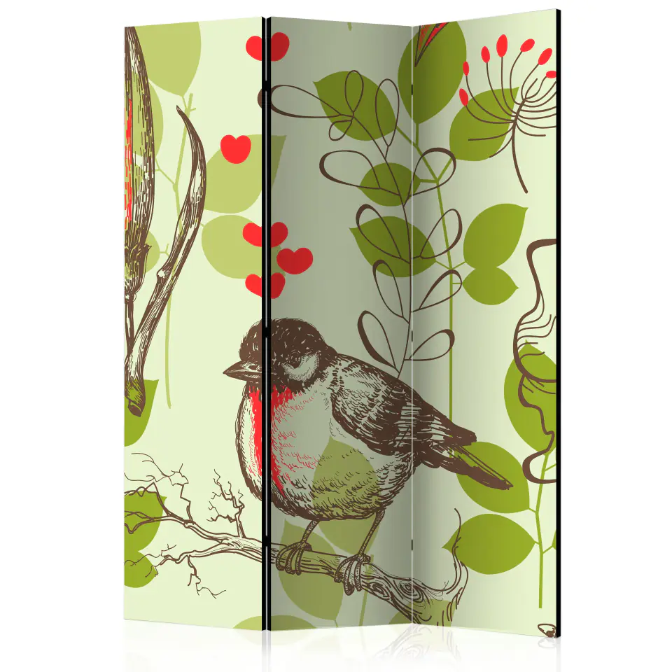 ⁨3-piece screen - Bird and lilies - vintage theme [Room Dividers] (size 135x172)⁩ at Wasserman.eu