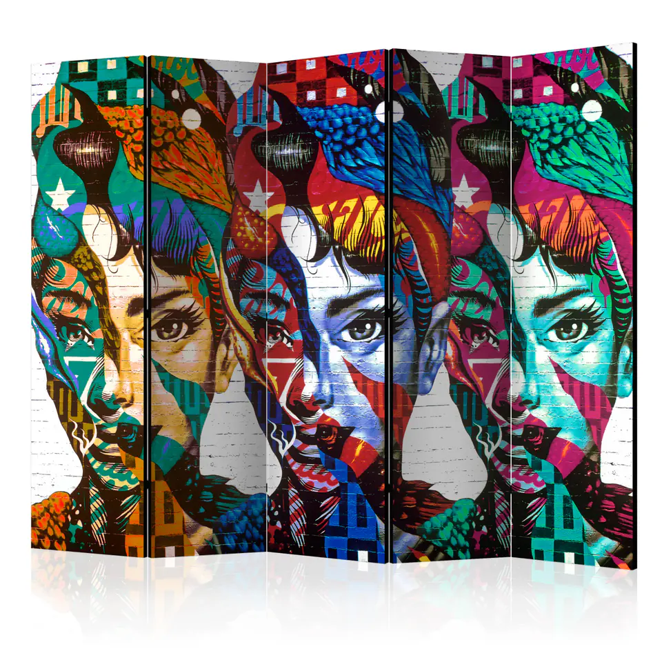 ⁨5-piece screen - Colorful faces II [Room Dividers] (size 225x172)⁩ at Wasserman.eu