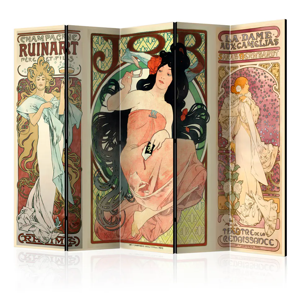 ⁨Parawan - Alphonse Mucha. Kobiety II [Room Dividers] (rozmiar 225x172, wykończenie Akustyczny)⁩ w sklepie Wasserman.eu